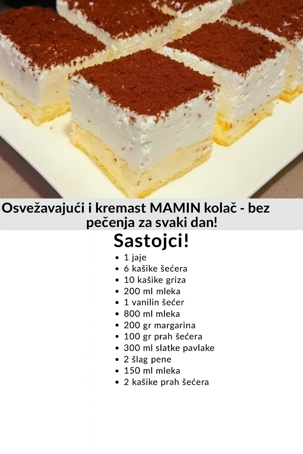 Osvežavajući i kremast MAMIN kolač – savršen slatkiš bez pečenja za svaki dan