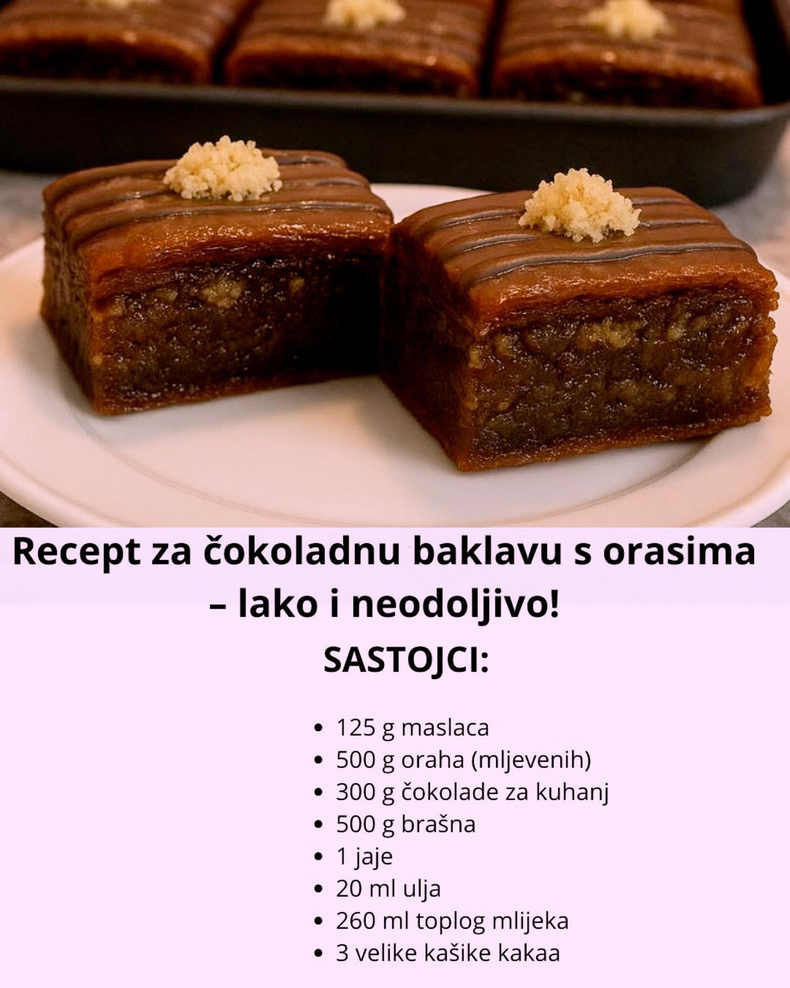 Čokoladna baklava s orasima – raskošna, sočna i neodoljivo kremasta!