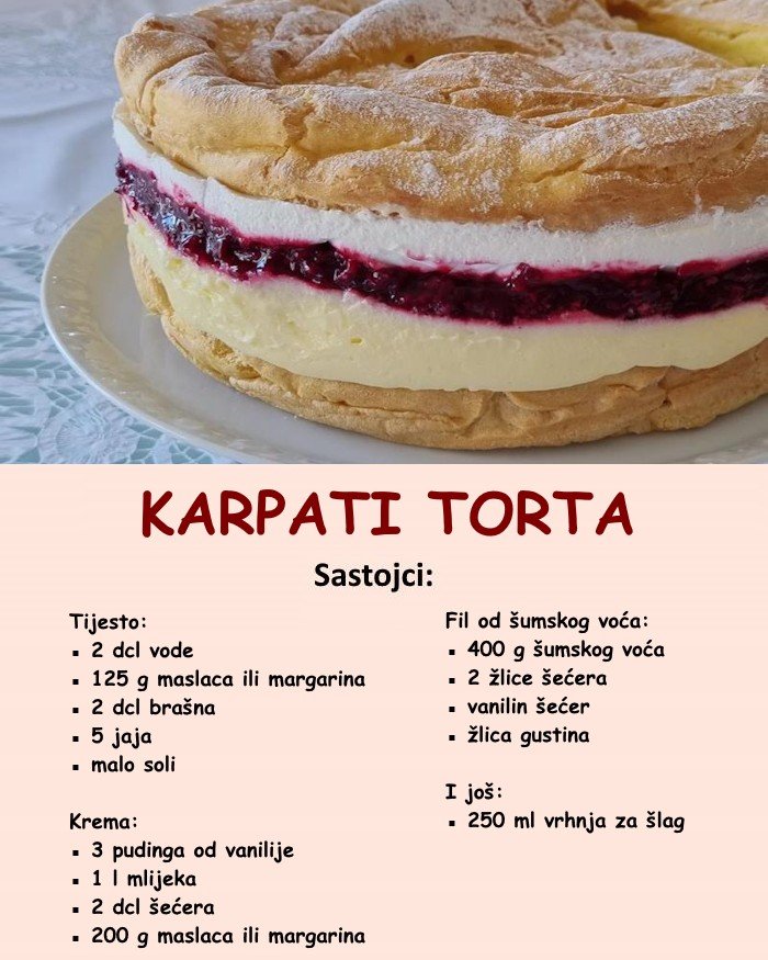 KARPATI TORTA SA ŠUMSKIM VOĆEM: Najkremastiji slatki zalogaj, topi se u ustima