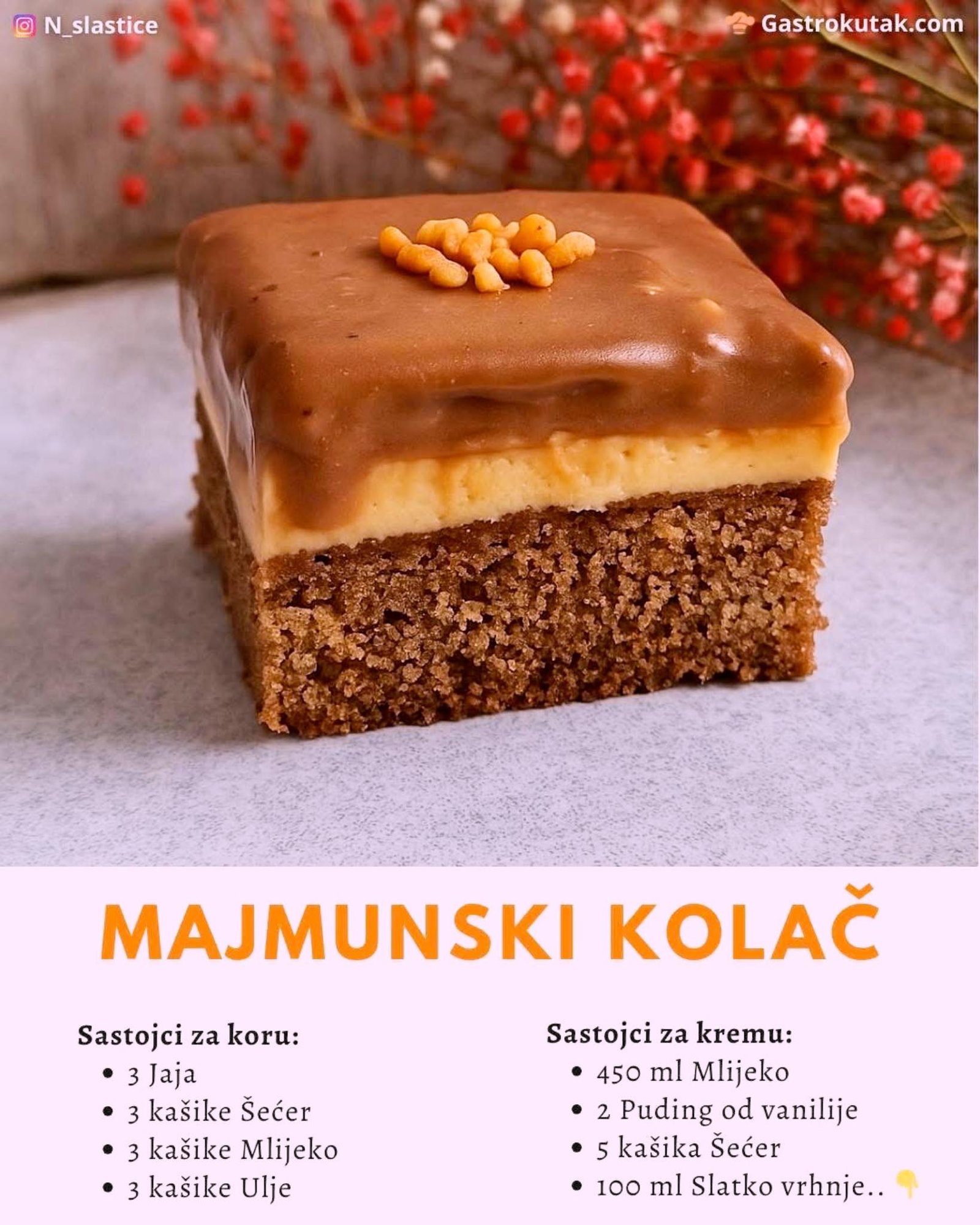 Majmunski kolač sa vanil kremom i čokoladnim preljevom!