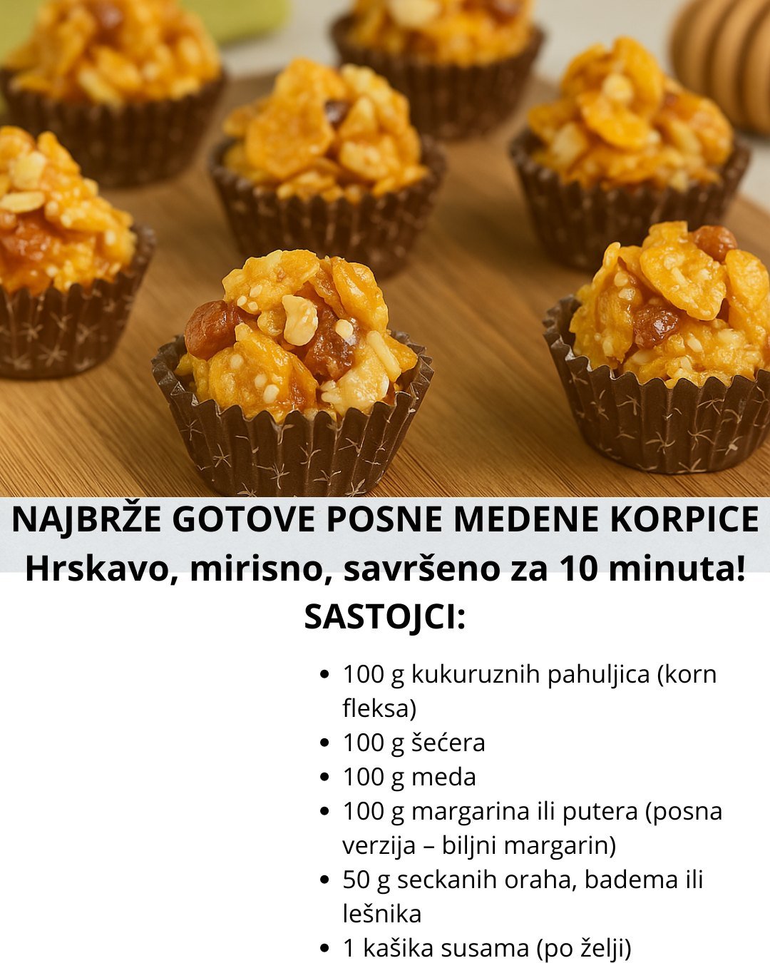 Najbrže posne medene korpice – hrskava slastica gotova za tren!