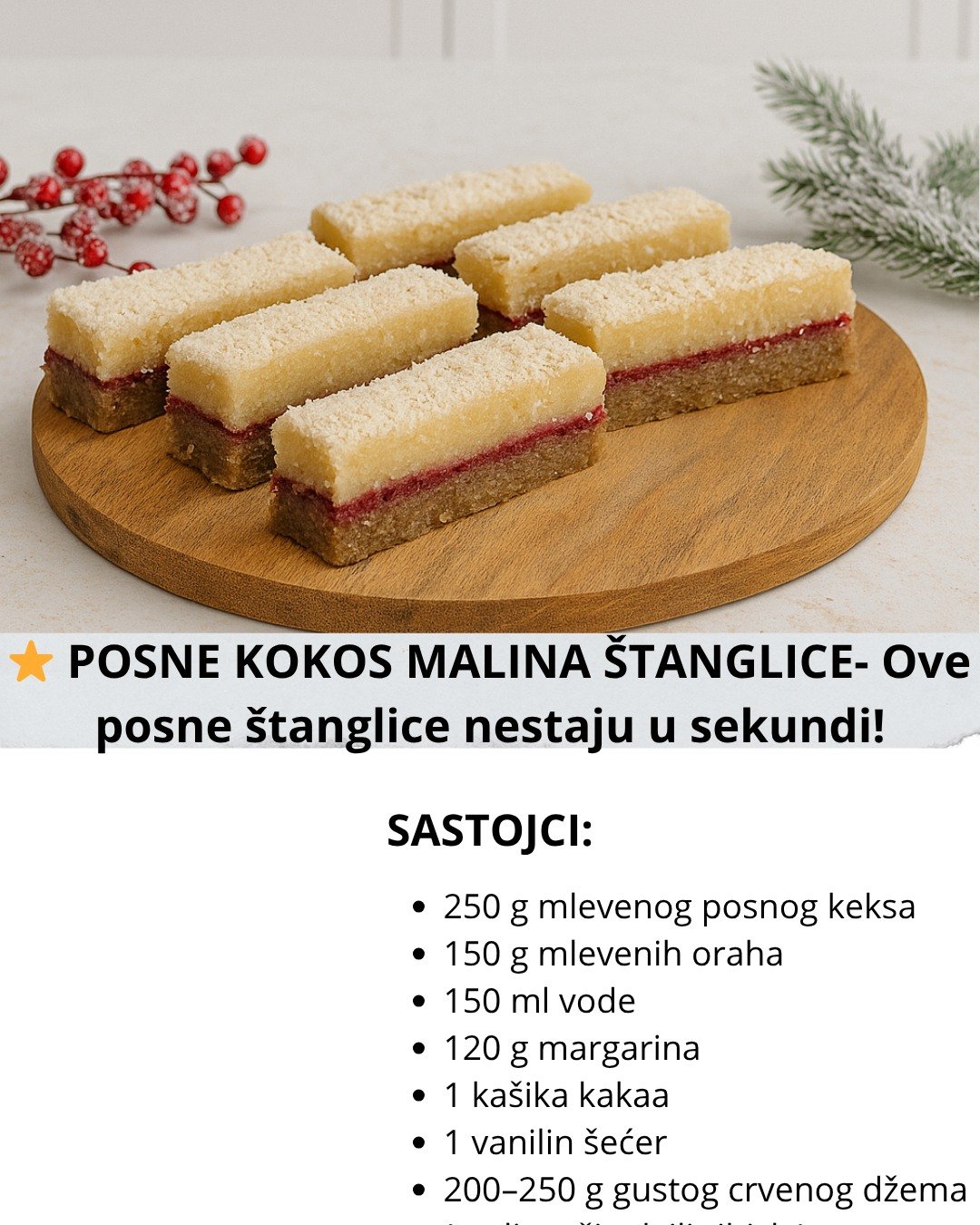 ⭐ POSNE KOKOS MALINA ŠTANGLICE- Ove posne štanglice nestaju u sekundi!