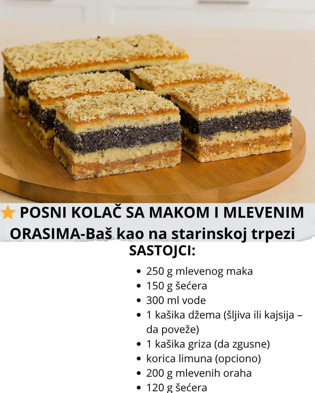 ⭐ Posni kolač sa makom i mlevenim orasima – ukus starinskih trpeza