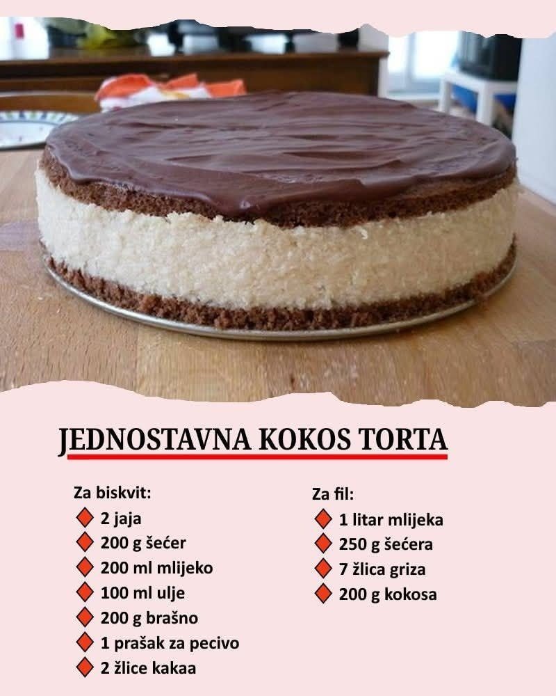 JEDNOSTAVNA KOKOS TORTA: Ako volite slastice s kokosom, ova će vas oduševiti