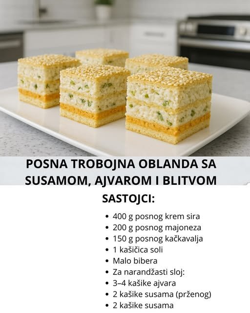 Posna trobojna oblanda sa susamom, ajvarom i blitvom – savršena slana delicija za svaku priliku