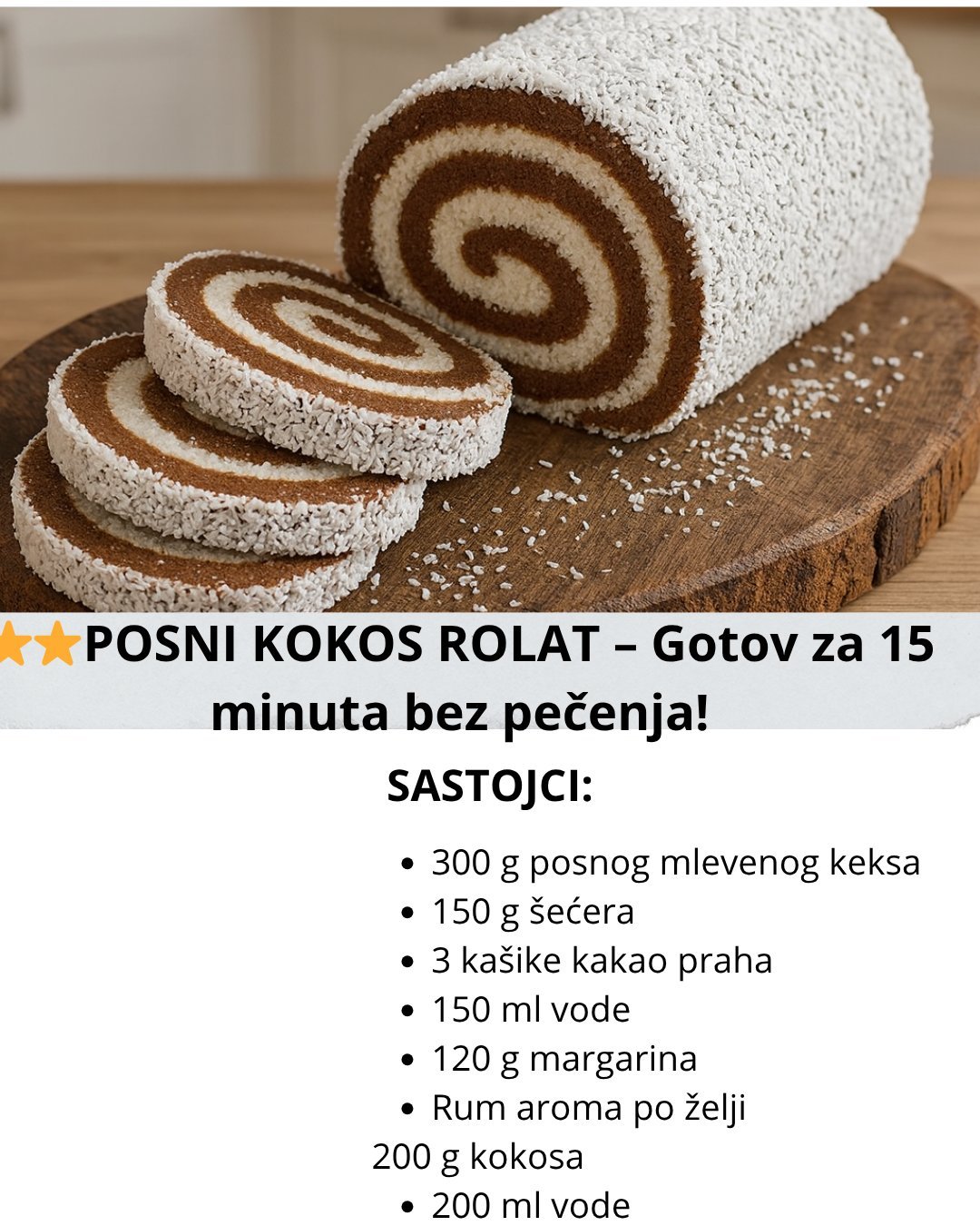 ⭐⭐ POSNI KOKOS ROLAT – Gotov za 15 minuta bez pečenja!