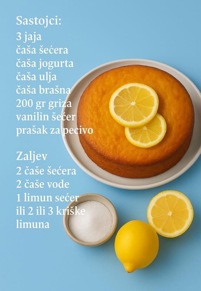 Sočni kolač od limuna sa grizom – jednostavan i neodoljiv!