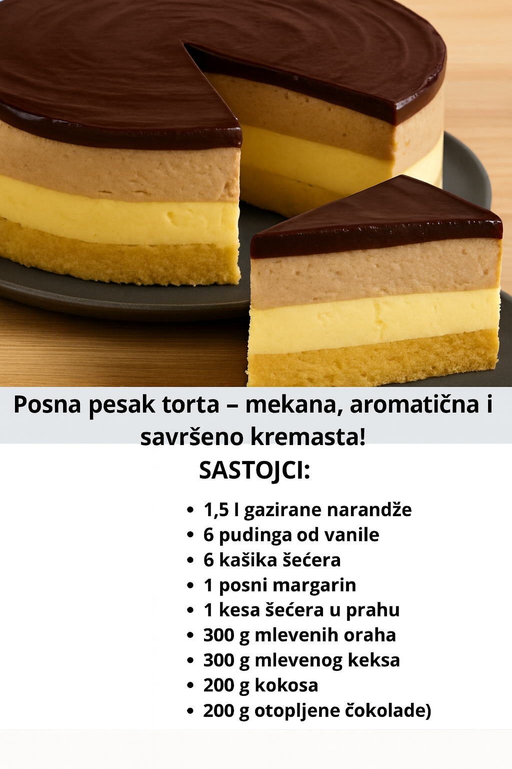 Posna pesak torta – mekana, aromatična i savršeno kremasta