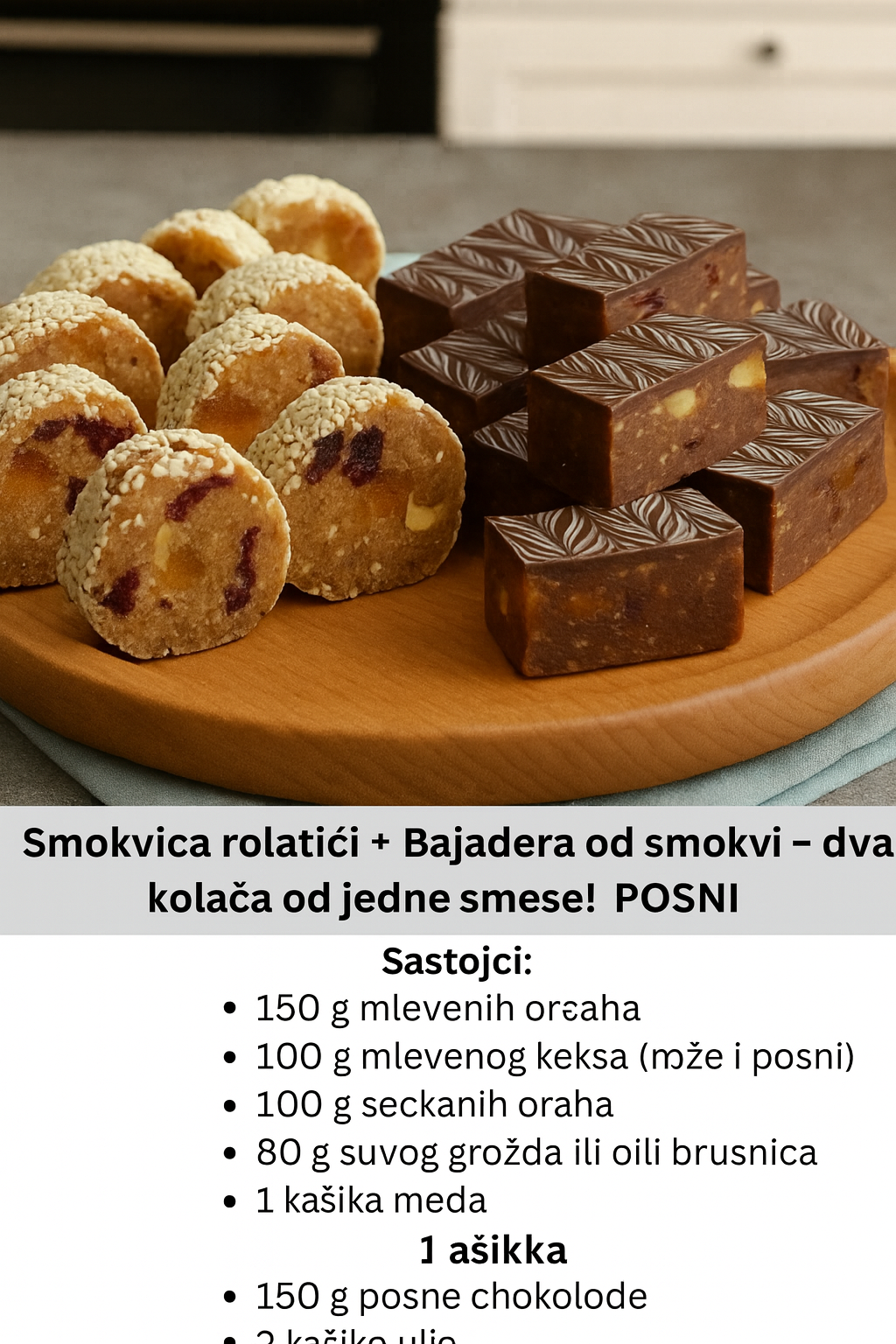 Smokvica rolat́ići i bajadera od smokvi – dva posna kolača od jedne smjese