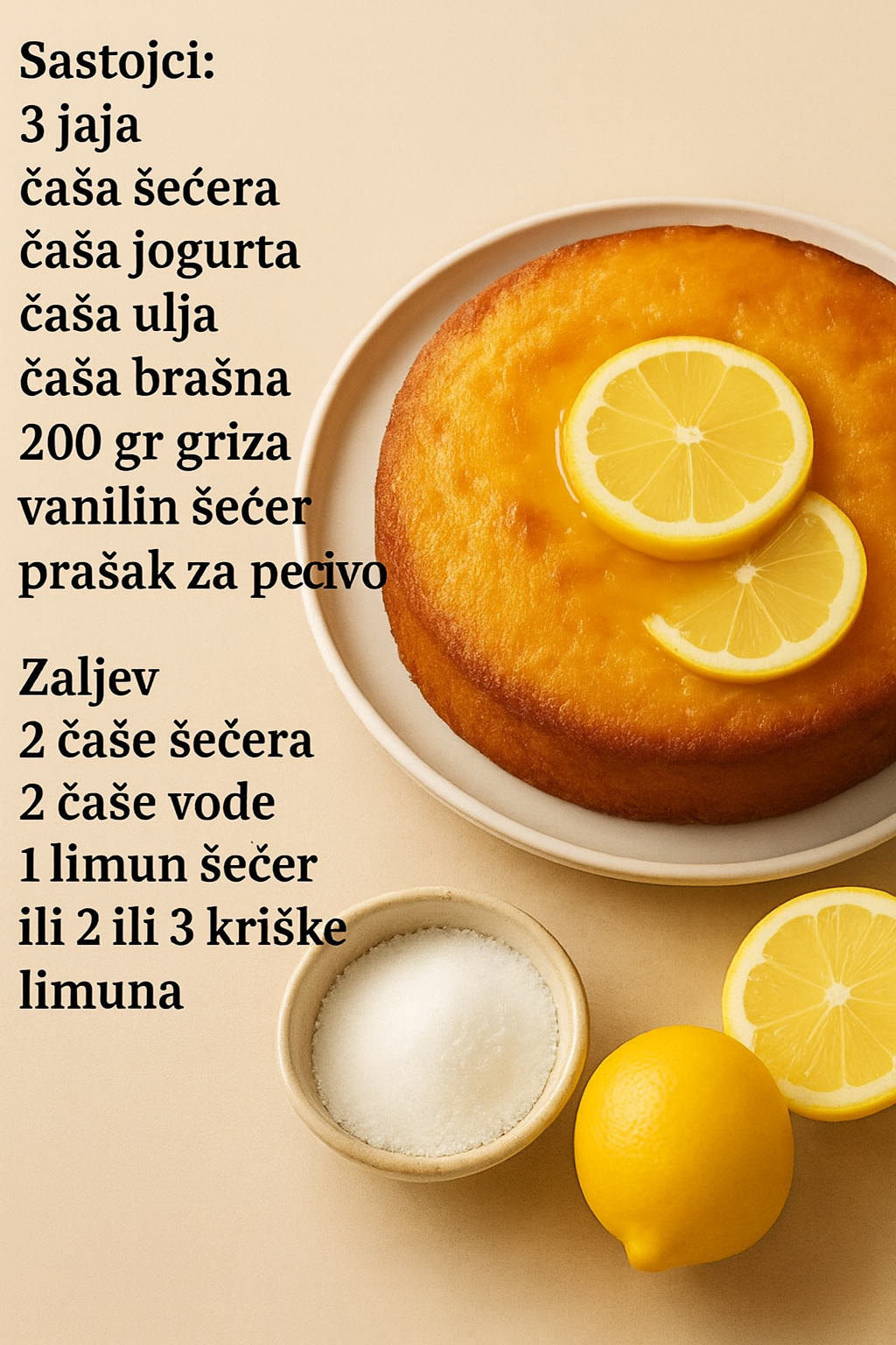 Sočni kolač od griza – mera na čašu, bez miksera, gotov za 10 minuta pripreme.