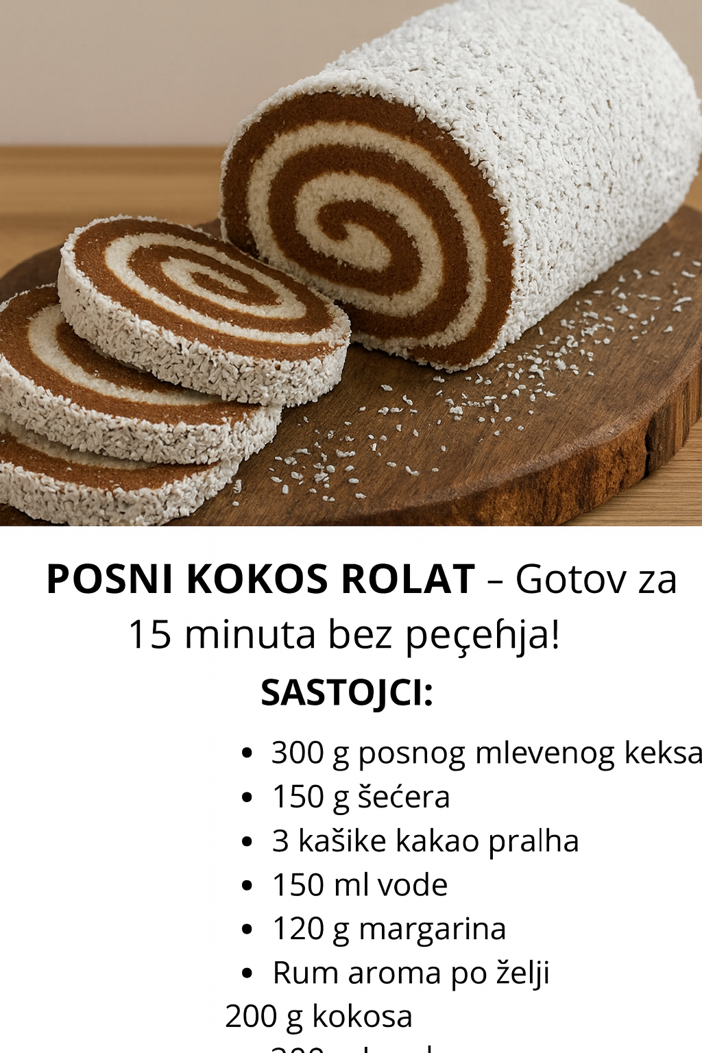 POSNI KOKOS ROLAT – Gotov za 15 minuta bez pečenja!