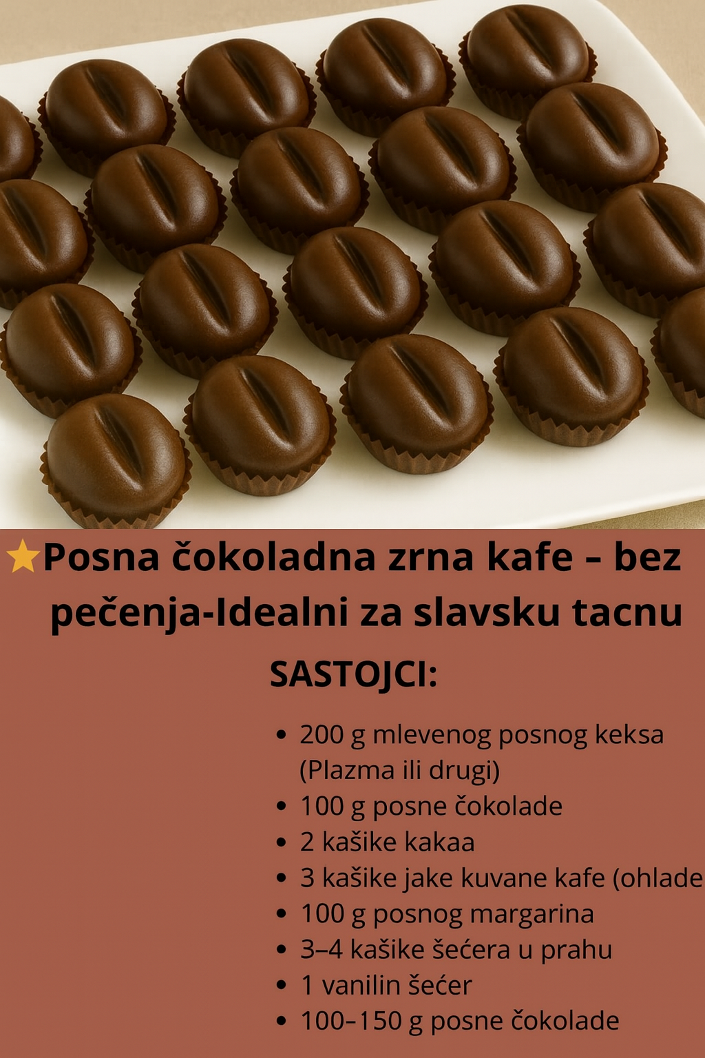 Posna čokoladna zrna kafe – neodoljivi sitni kolači bez pečenja