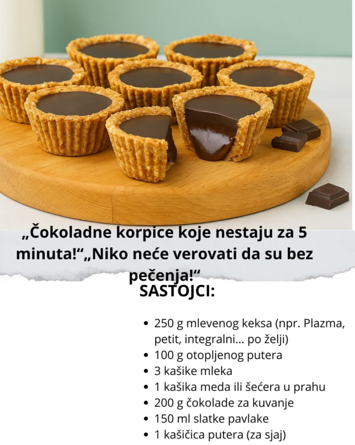 Čokoladne korpice koje nestaju za 5 minuta – savršena poslastica bez pečenja!