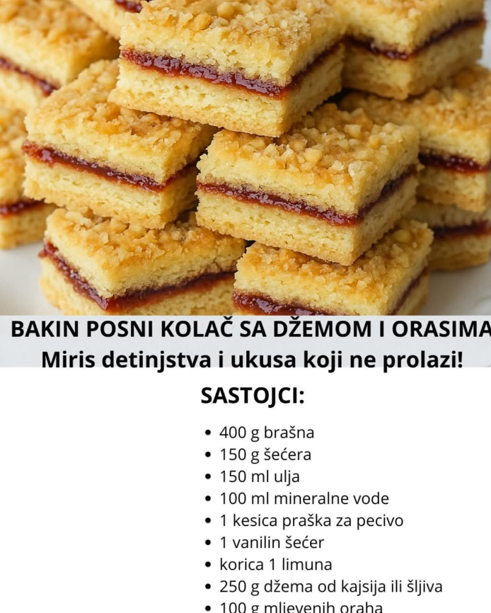 Bakin posni kolač sa džemom i orasima – miris detinjstva koji ne prolazi