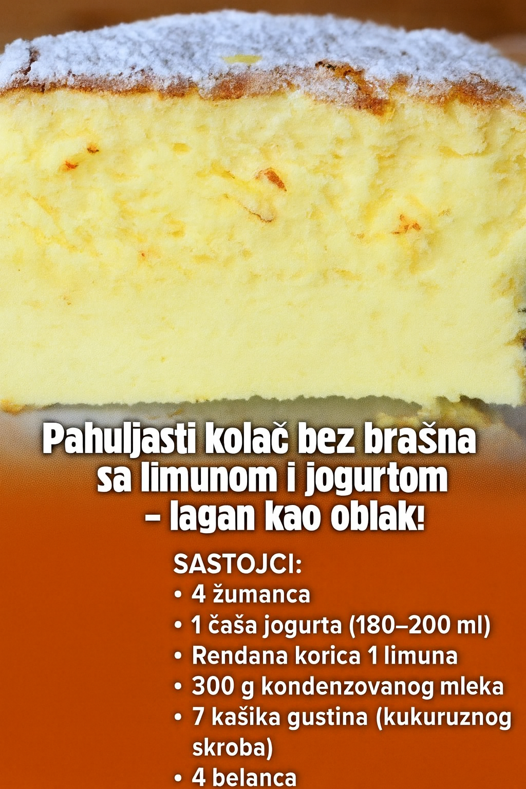 Pahuljasti kolač bez brašna sa limunom i jogurtom – lagan kao oblak!