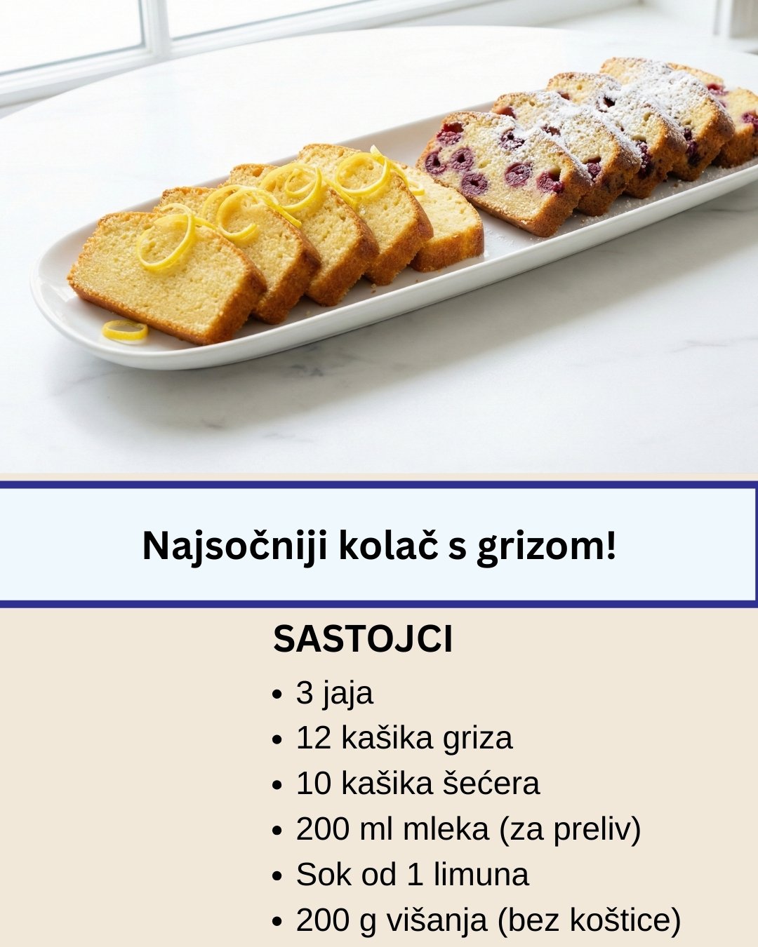Najsočniji kolač s grizom – savršeno mekan, mirisan i jednostavan!