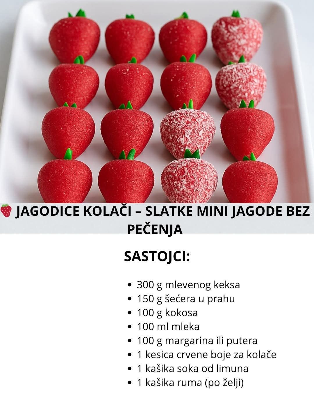 JAGODICE KOLAČI – SLATKE MINI JAGODE BEZ PEČENJA