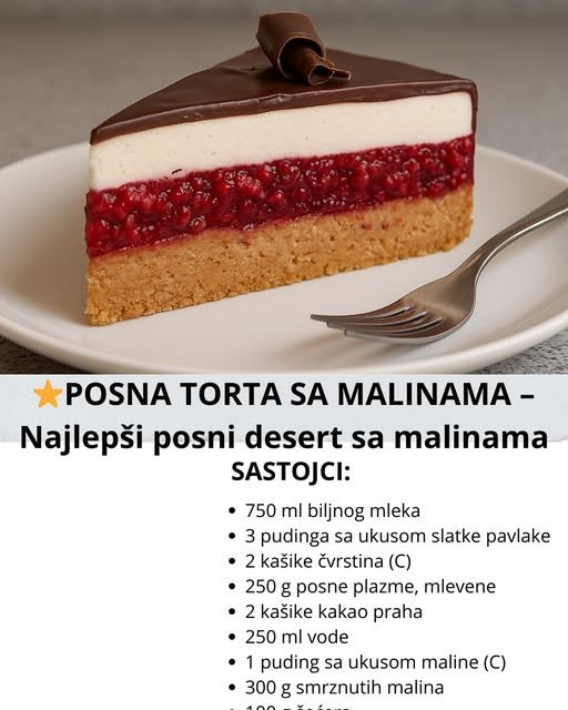 ⭐POSNA TORTA SA MALINAMA – Najlepši posni desert sa malinama