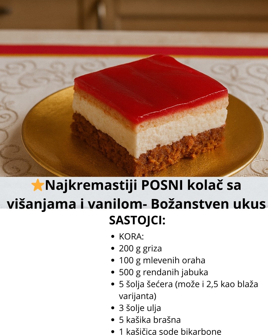 Najkremastiji POSNI kolač sa višnjama i vanilom – Božanstven ukus koji osvaja na prvi zalogaj