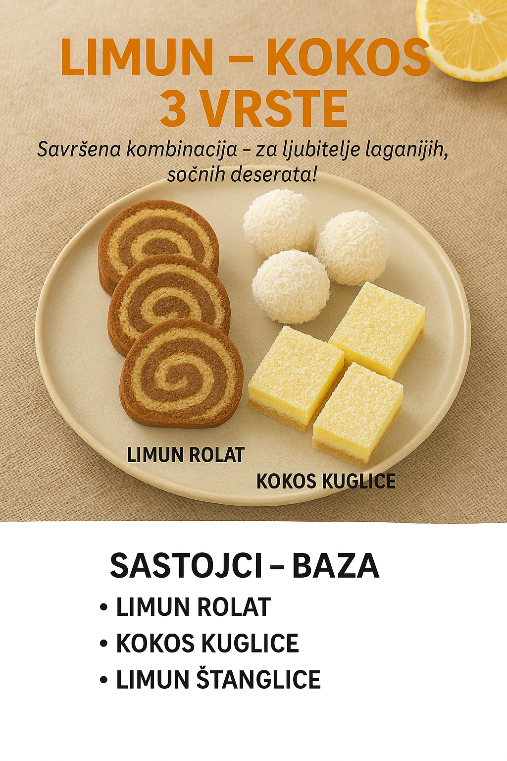 LIMUN – KOKOS 3 VRSTE Jedna baza, tri savršena deserta: lagano, svježe i neodoljivo ukusno!
