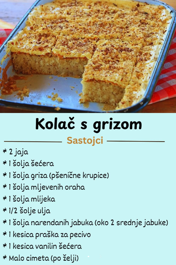 Kolač s grizom – mekan, mirisan i uvijek uspješan