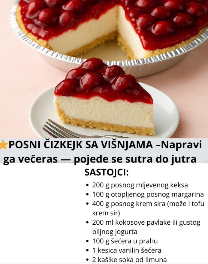POSNI ČIZKEJK SA VIŠNJAMA – Napravi ga večeras, pojede se sutra do jutra!
