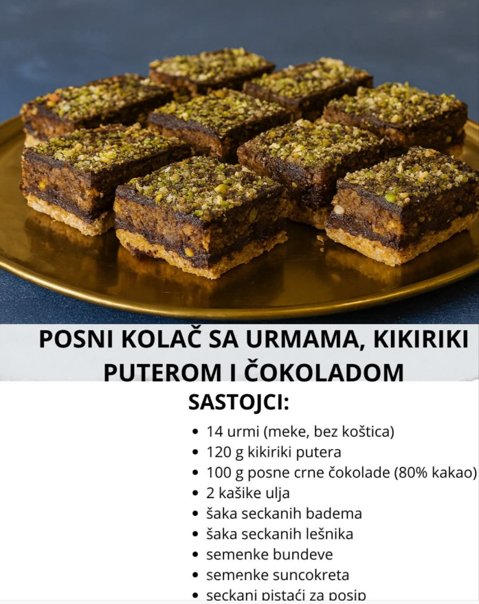 POSNI KOLAČ SA URMAMA, KIKIRIKI PUTEROM I ČOKOLADOM